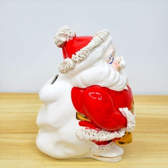 1950's Spaghetti Trim Blue Eyes Santa Claus with Bag of Toys Bank - Picture 2 of 12